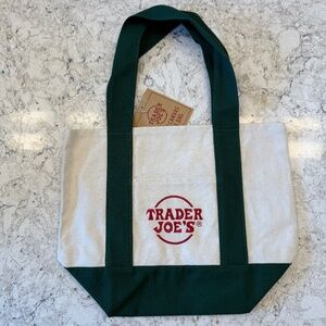 NWT Trader Joe's Forest Green Mini Canvas Tote Bag - Re-Useable
